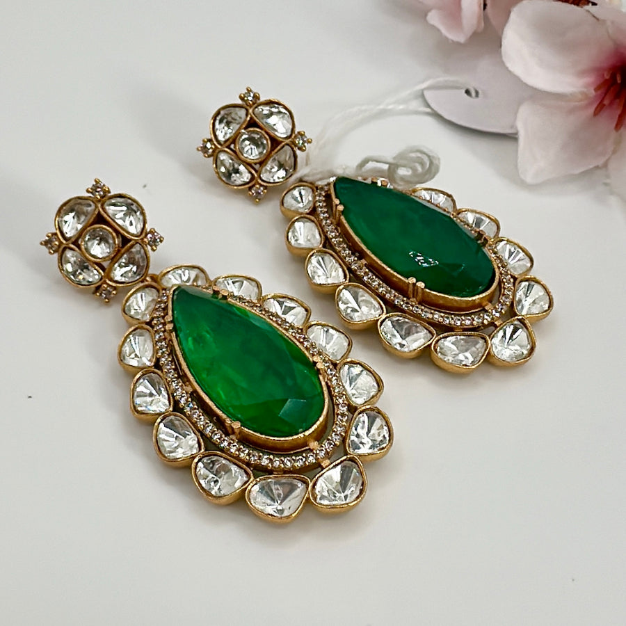Green Doublet Moissanite Statement Earrings