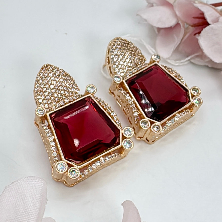 Ruby Red Invisible Setting American Diamonds Cubic Zirconia Stud Earrings