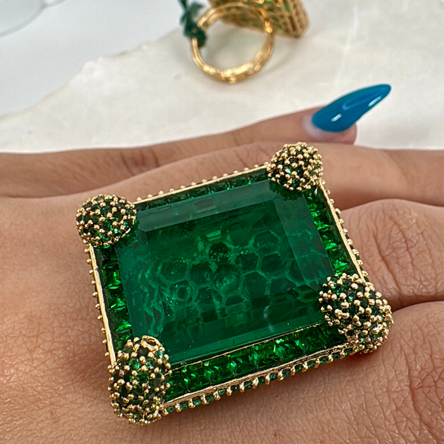 Green Doublet Statement Cocktail Adjustable Finger Ring