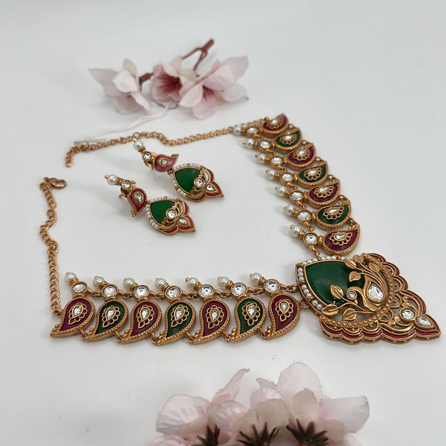 Green Multi Apala Inspired Moissan Necklace Set