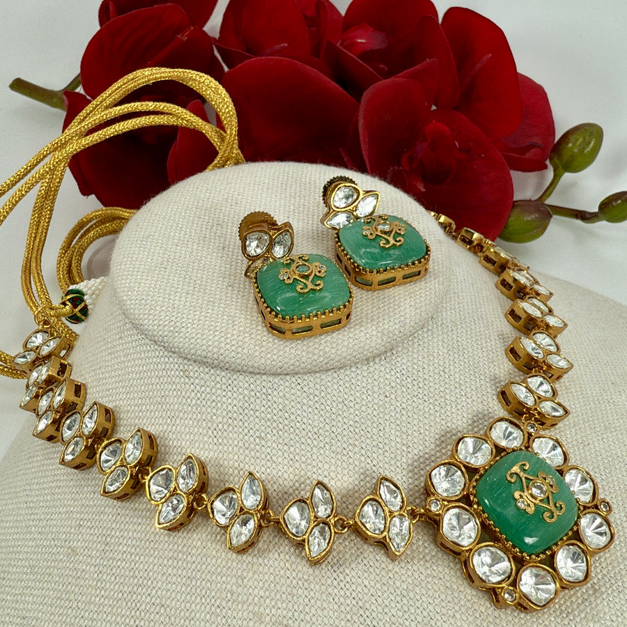 Mint Moissanite Dainty Necklace Set