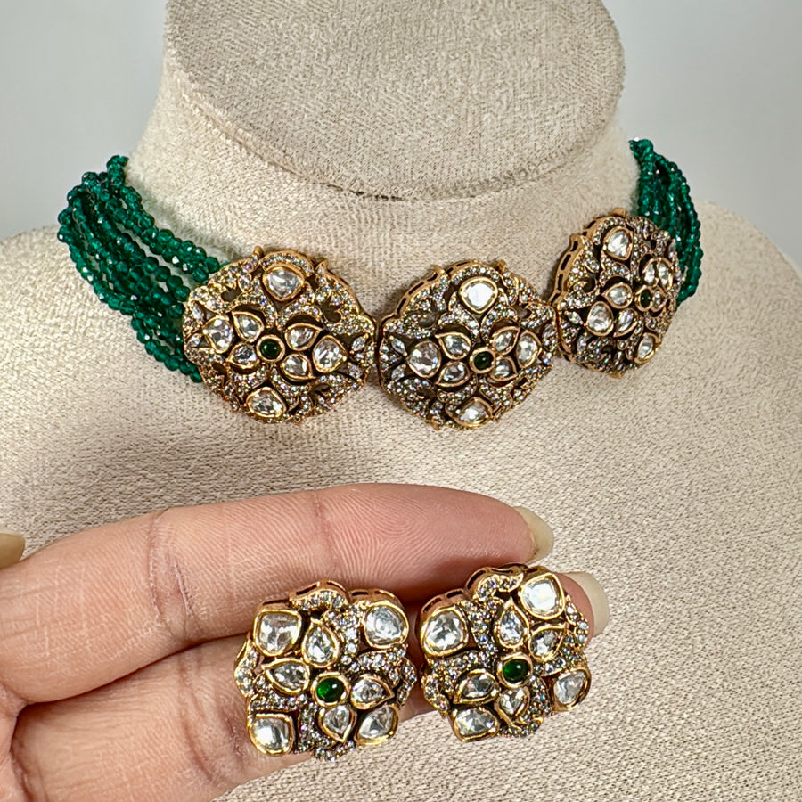 Green Moissanite Choker Necklace Set