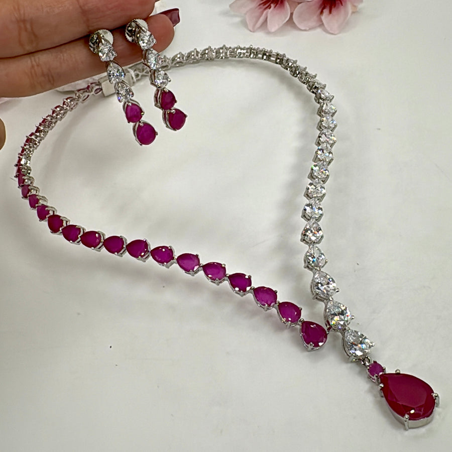 Ruby American Diamonds Cubic Zirconia Collar Necklace Set