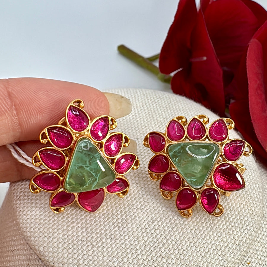 Mint Doublet Ruby Jadau Stud Earrings