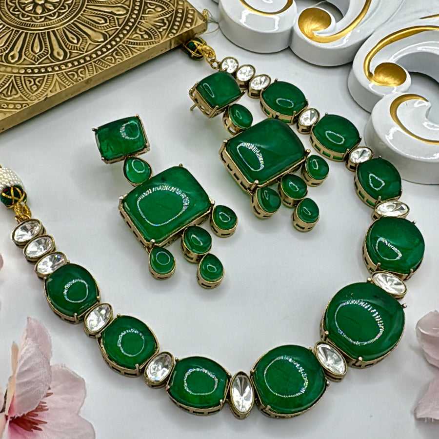 Green Doublets Necklace Set