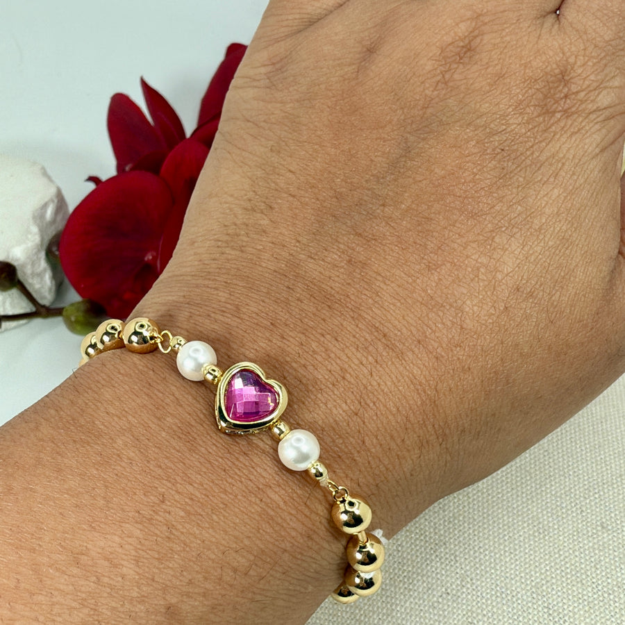 Hot Pink Swarovski Pearl Pull up Adjustable Bracelet(One Size Fits All)