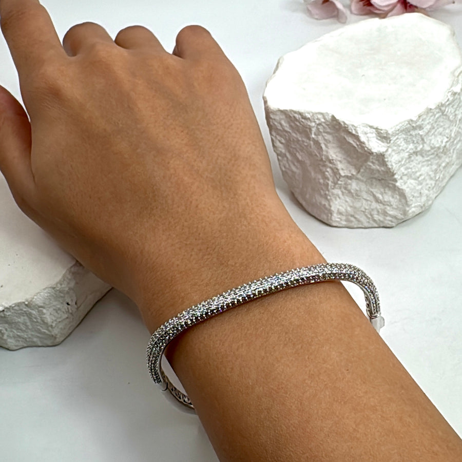 Clear Italian Cubic Zirconia American Diamonds Square Openable Bangle( Fits Size 2.2-2.6)