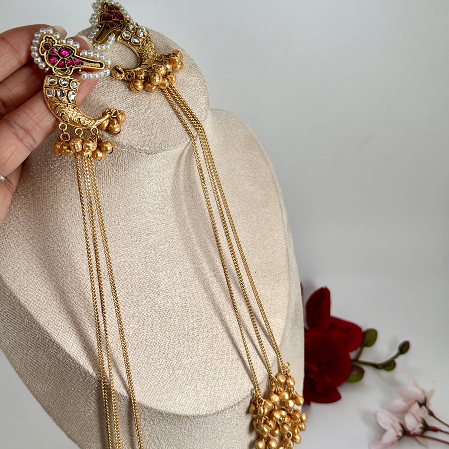Ruby Silver Lookalike Gold Kashmiri Earrings
