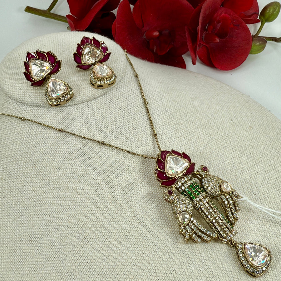 Ruby Jadau Moissanite Pendant Necklace Set