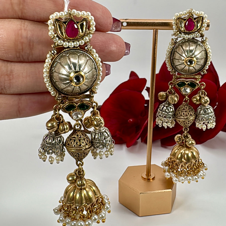 Multi Silver Lookalike Jhumka Earrings (Length Approx. 3.5 inches)