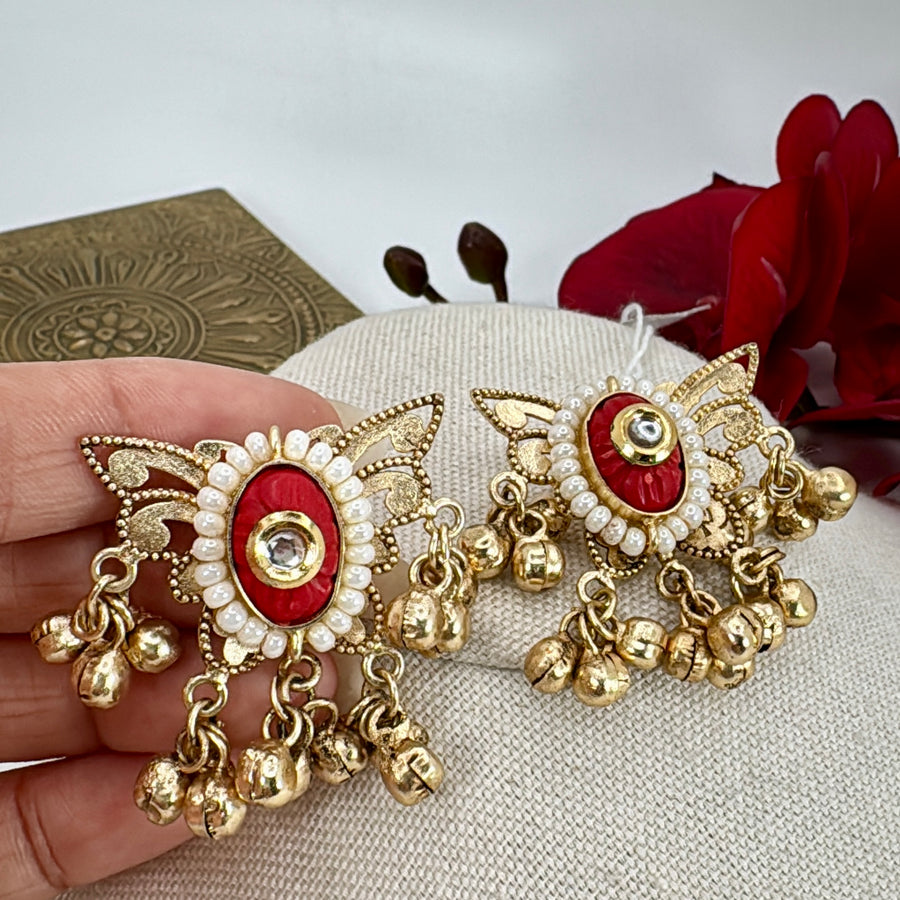 Red Silver Lookalike Lightweight Stud Earrings