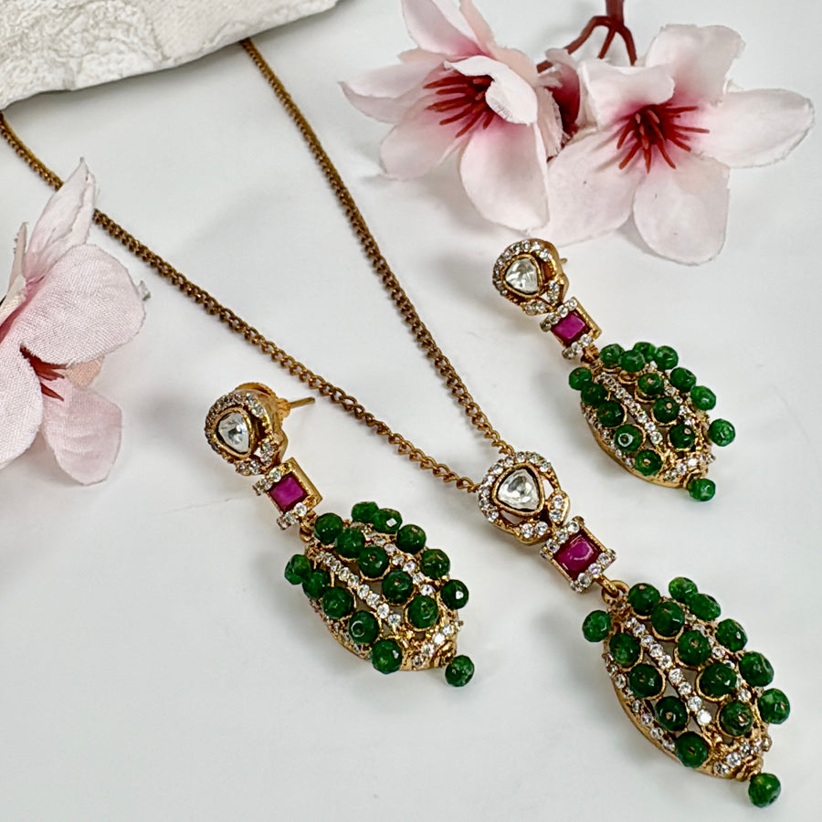 Green Moissanite Pendant Necklace Set