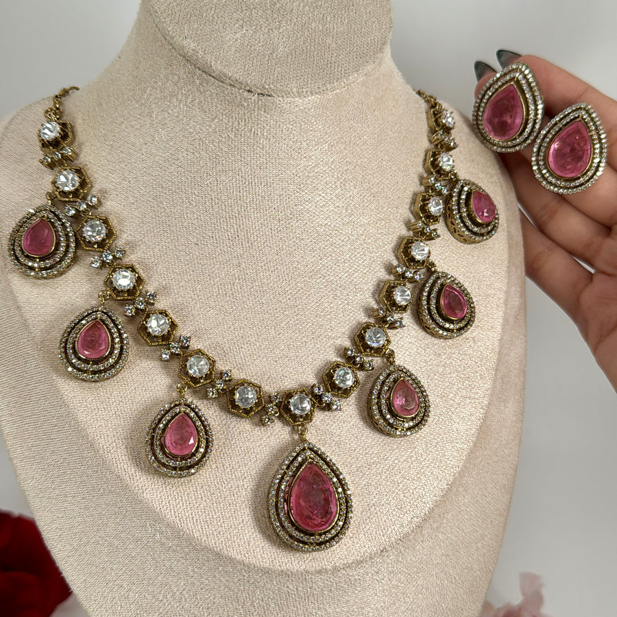 Pink Moissanite Necklace Set