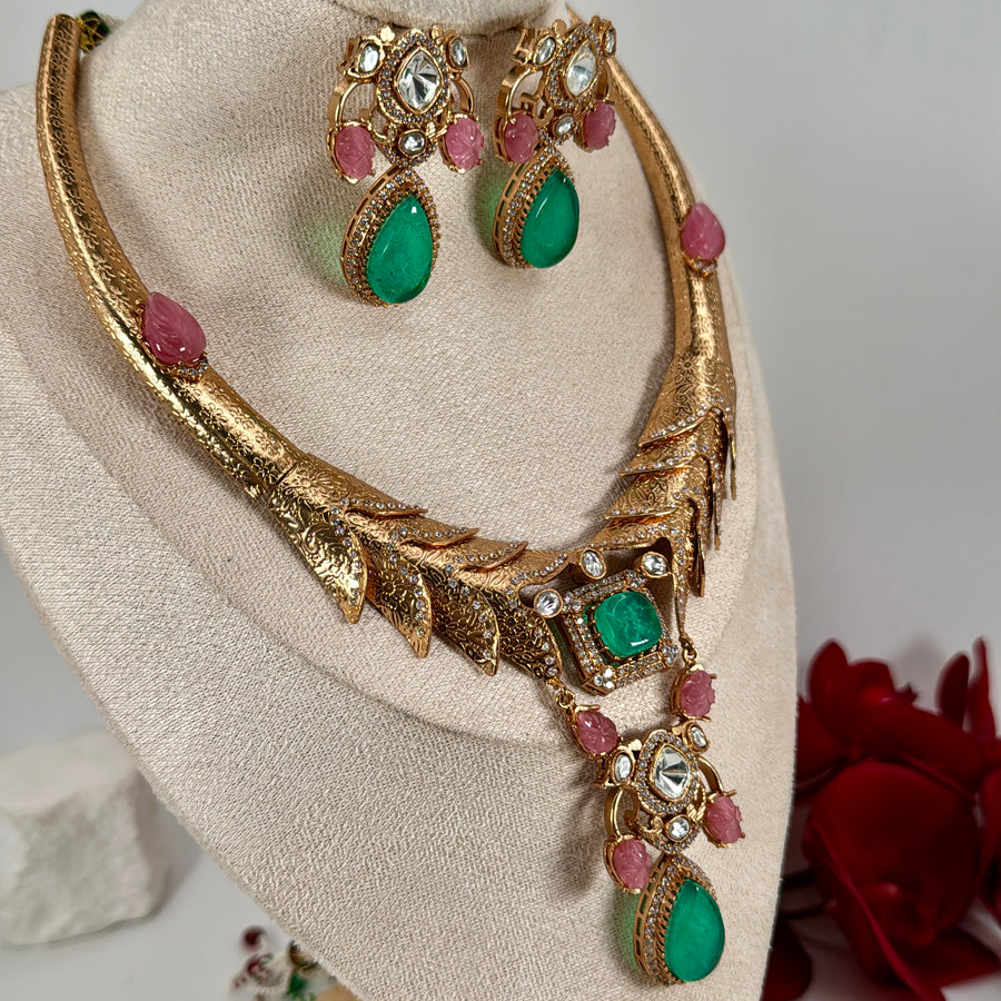 Mint & Pink Chic Moissanite Hasli Necklace Set