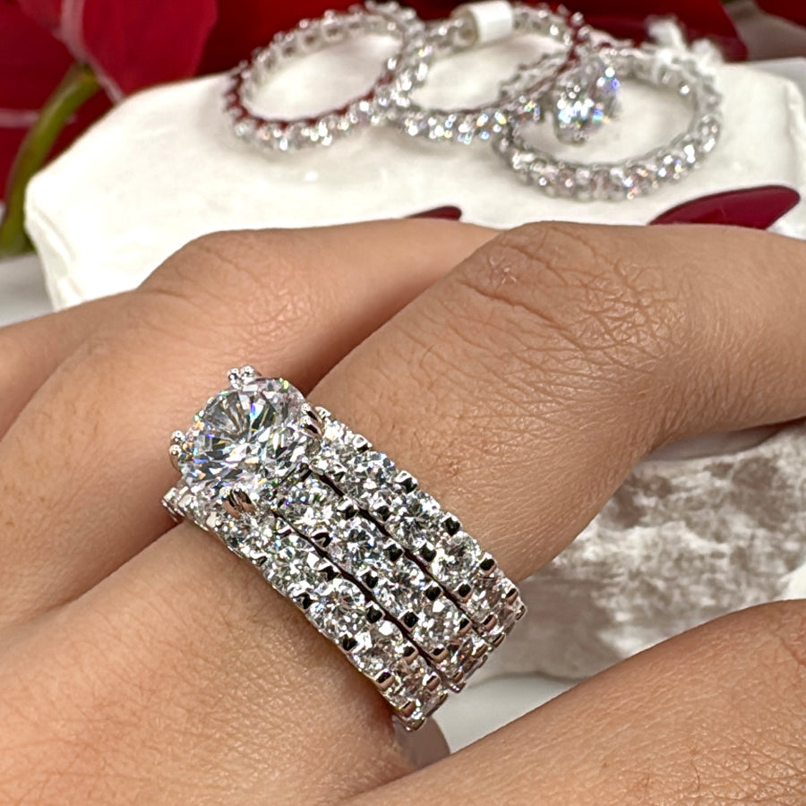 Clear Italian Cubic Zirconia 3 Stackable Finger Rings (Size 7)