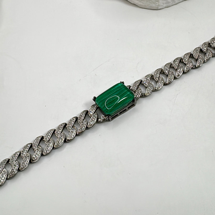 Green Doublet American Diamonds Cubic Zirconia Flexible Bracelet (Large: Length 7 inches)