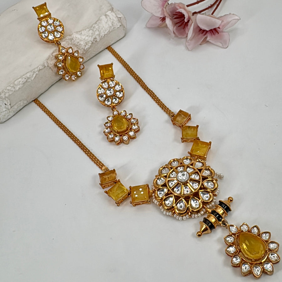 Yellow Doublet Dainty Moissanite Pendant Necklace Set