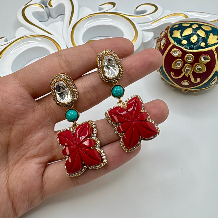 Red Doublet & Moissanite Earrings