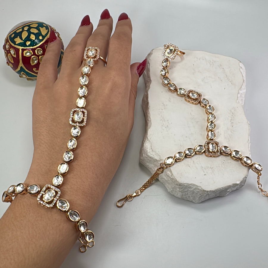 Clear Tyaani Inspired Kundan Adjustable Finger Bracelet