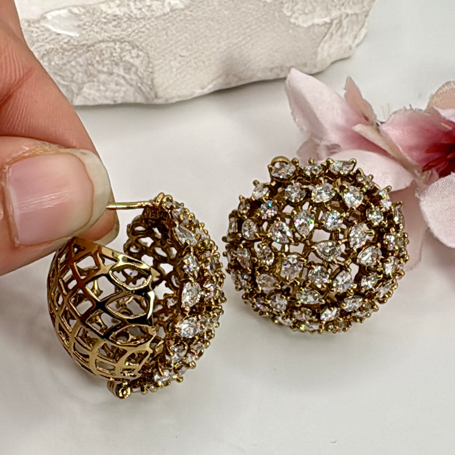 Clear Antique Gold Stone Stud Earrings