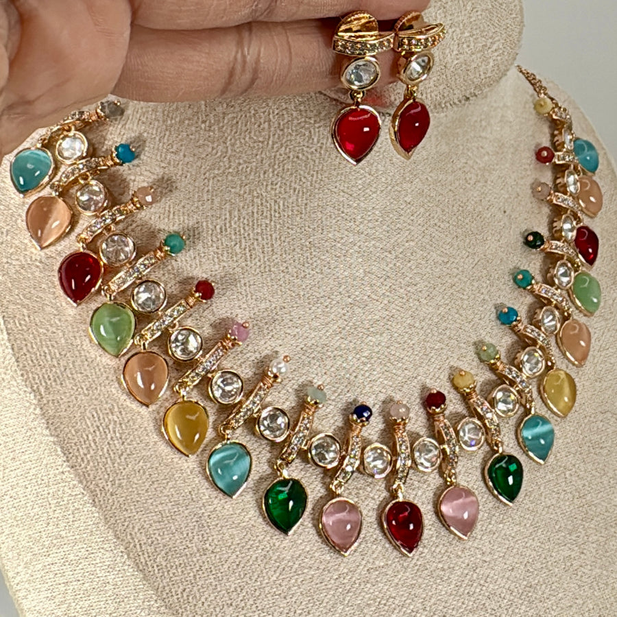 Multi Polki Dainty Necklace Set