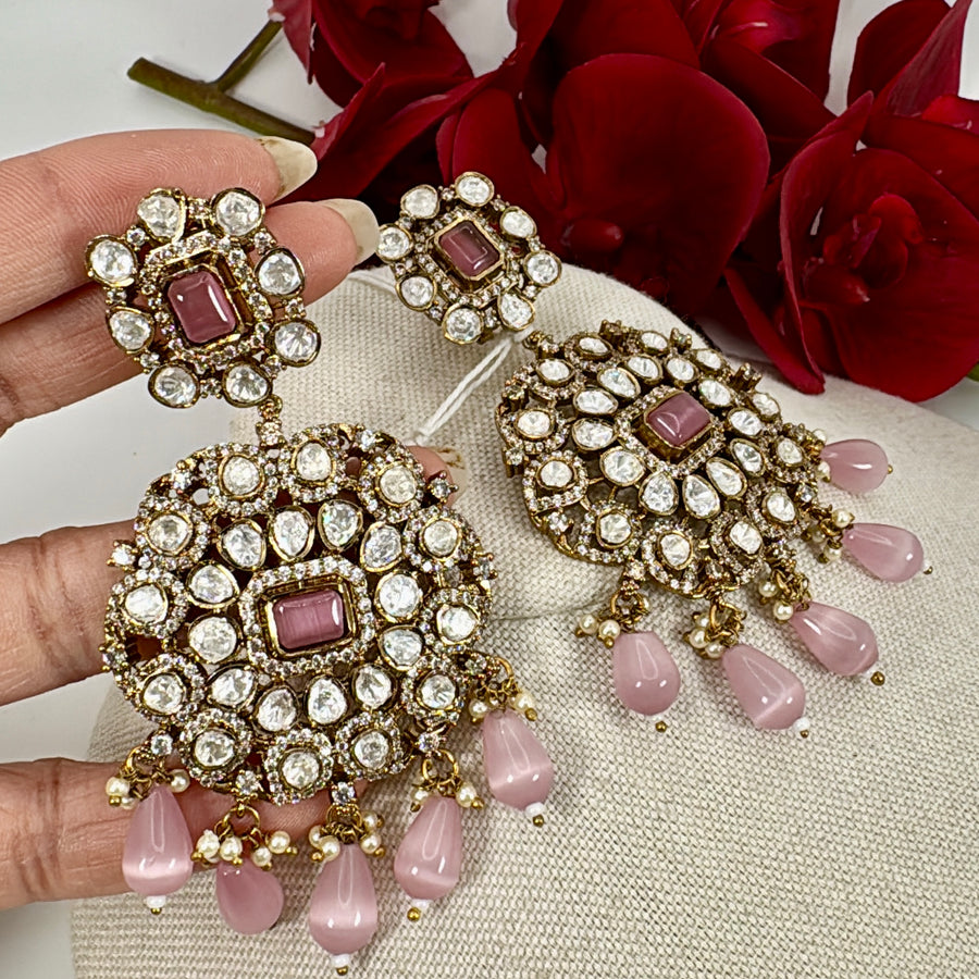 Pink Moissanite Statement Earrings