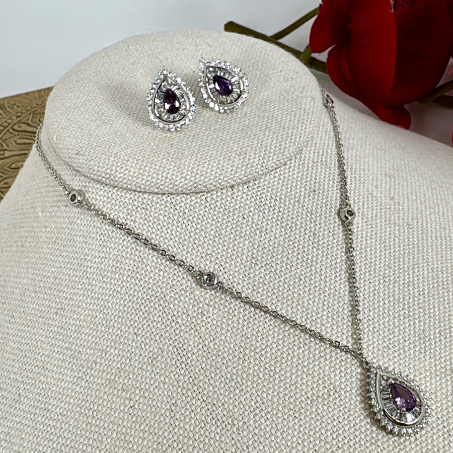 Purple Italian Cubic Zirconia Pendant Necklace Set
