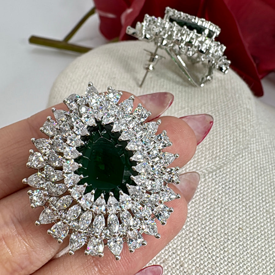 Green Cubic Zirconia Stud Earrings