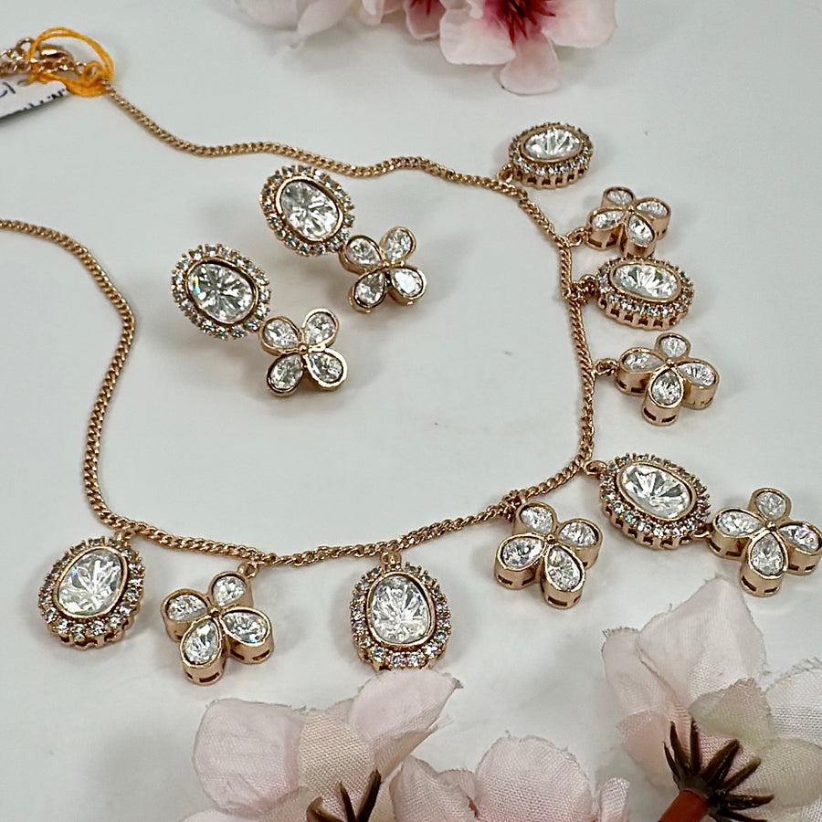 Clear Moissanite Polki Dainty Necklace Set