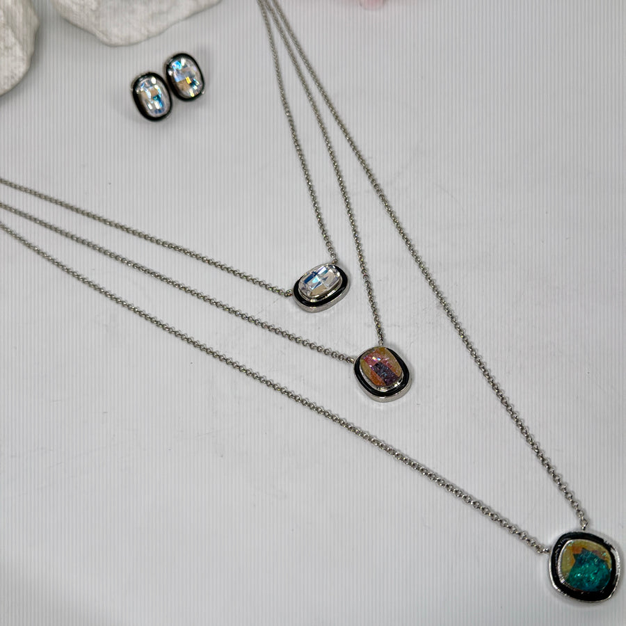 Multi Swarovski Crystal Three Layer Necklace Set