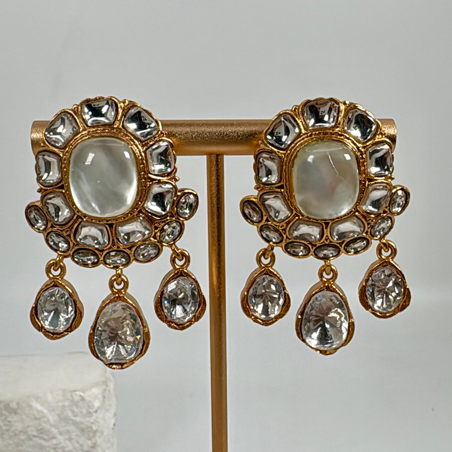 White MOP Moissanite Stud Earrings