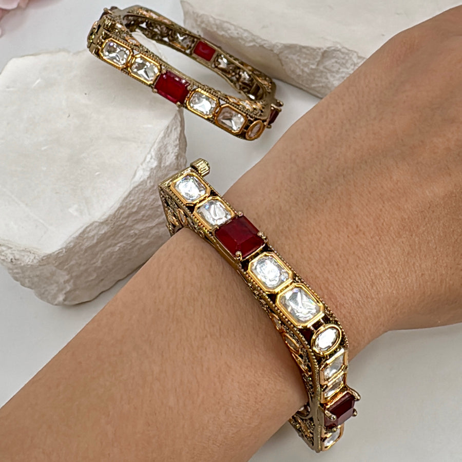 Ruby & Moissanite Square Openable Bangle Pair(Size 2.2)