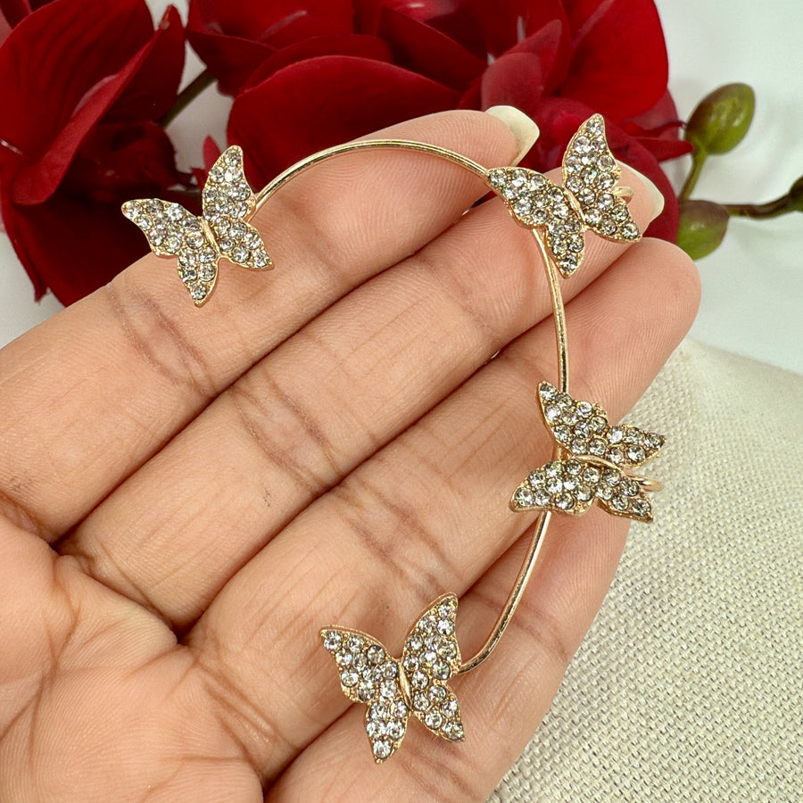 Gold Cubic Zirconia Butterfly Cuff Earrings