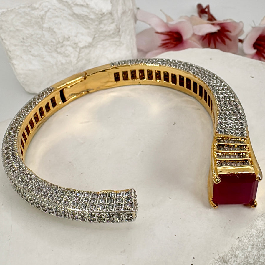 Ruby Cubic Zirconia American Diamonds Invisible Setting Openable Bracelet (Fits Size 2.2-2.6)
