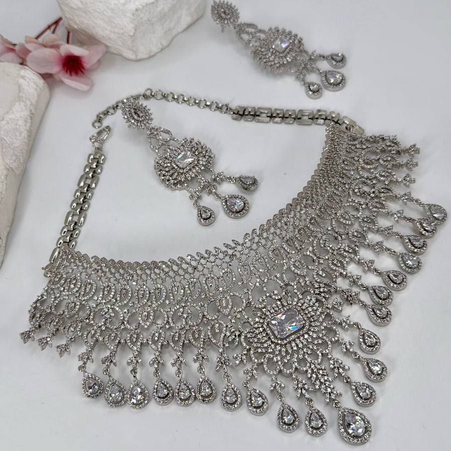 Clear American Diamonds Cubic Zirconia Statement Necklace Set