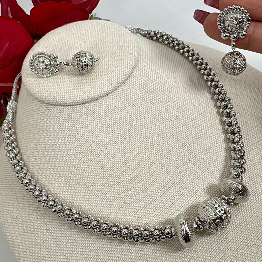 Clear Silver Lookalike Dainty Necklace Set
