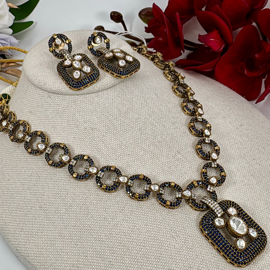 Blue Invisible Set Moissanite Necklace Set