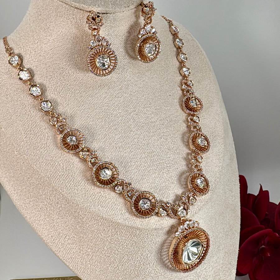 Clear Moissanite Dainty Necklace Set