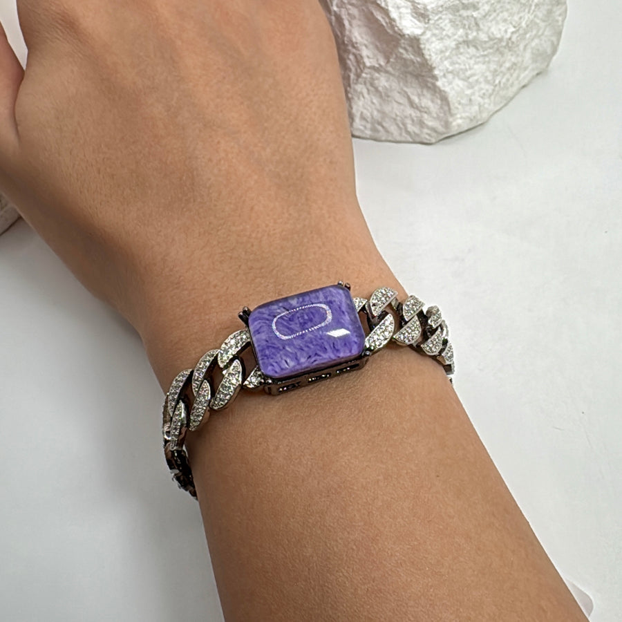 Lavender Purple Doublet American Diamonds Cubic Zirconia Victorian Polish Flexible Bracelet a (Small: Length of 5inches)