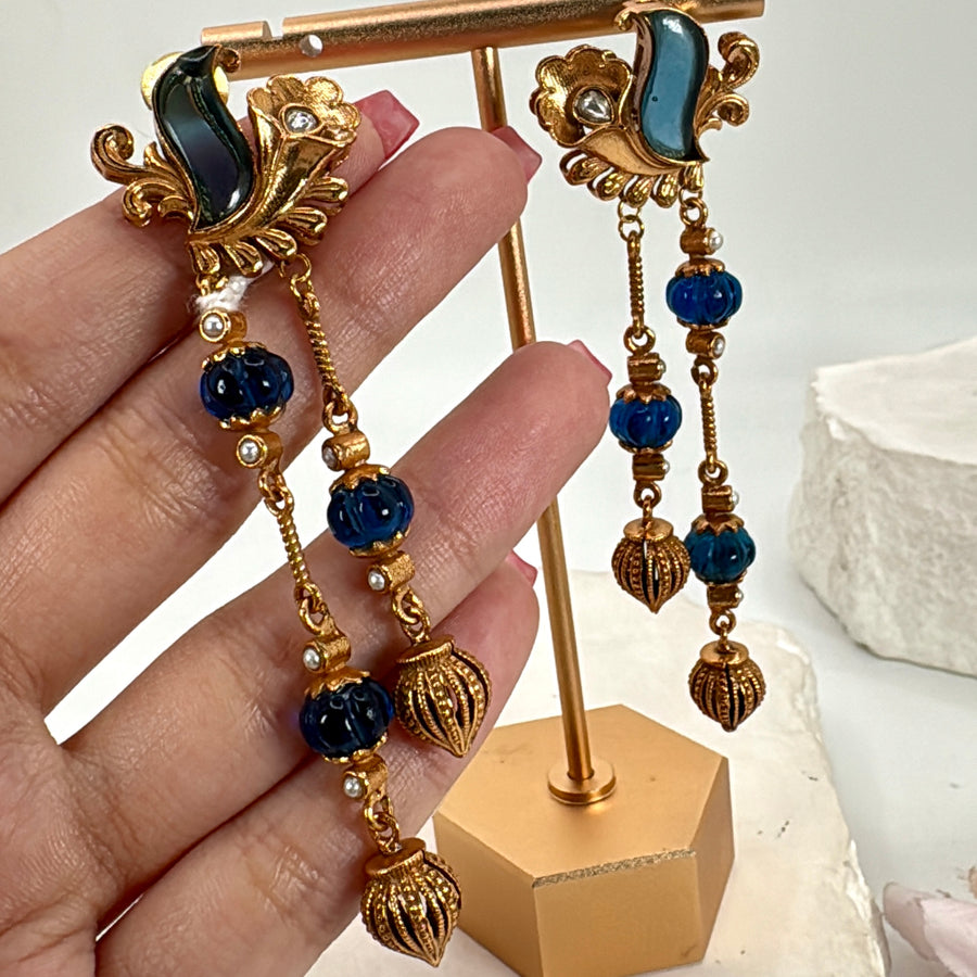 Blue Silver Lookalike Apala Inspired Earrings