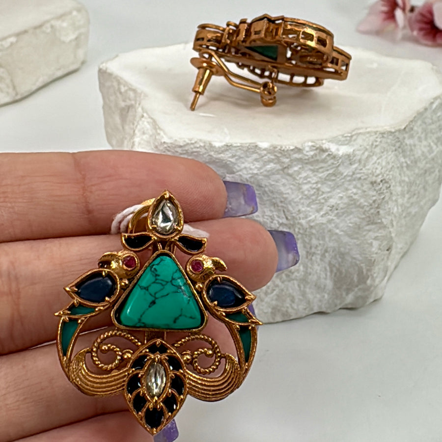 Turquoise Multi Apala Inspired Stud Earrings