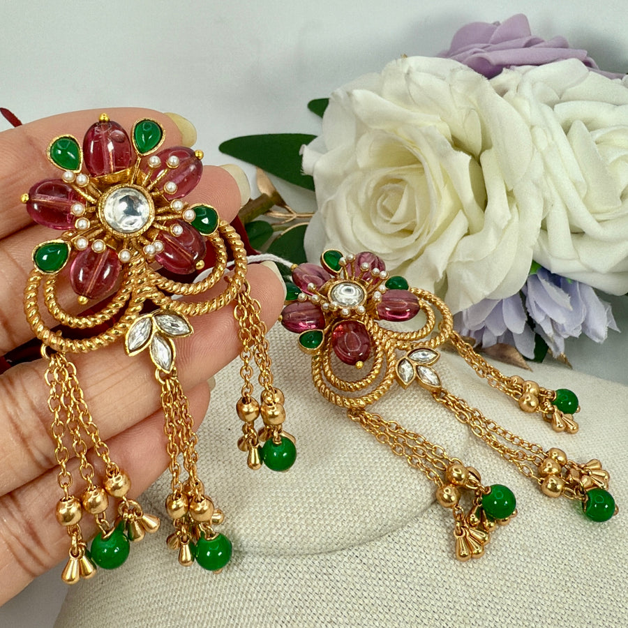 Ruby Green Apala Inspired Moissanite Earrings