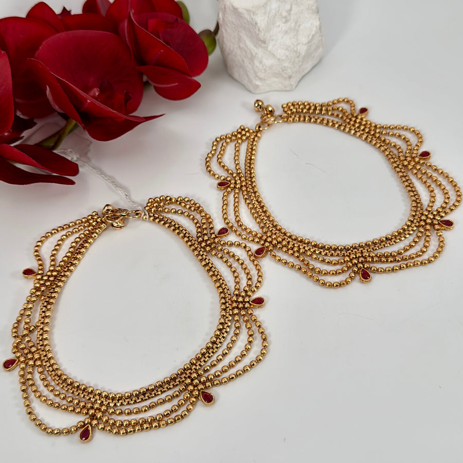 Ruby Antique Gold Anklet Pair