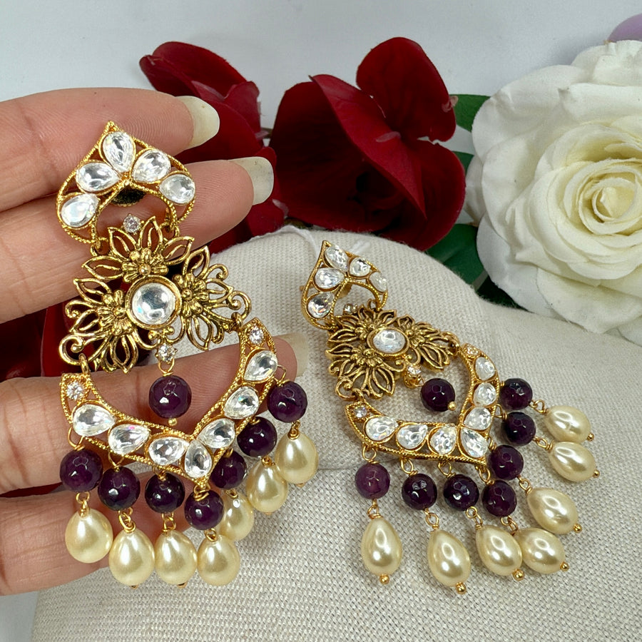 Purple Pearl Chand Bali Earrings
