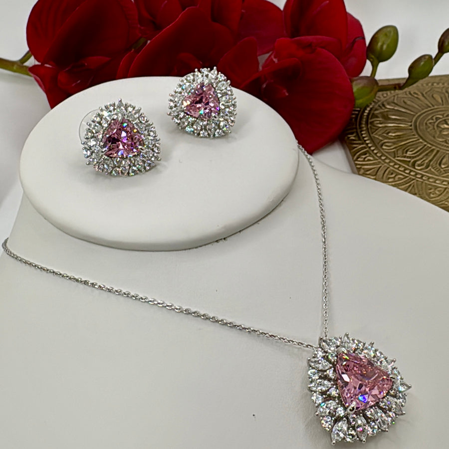 Pink Swarovski Crystals Italian Cubic Zirconia Pendant Set