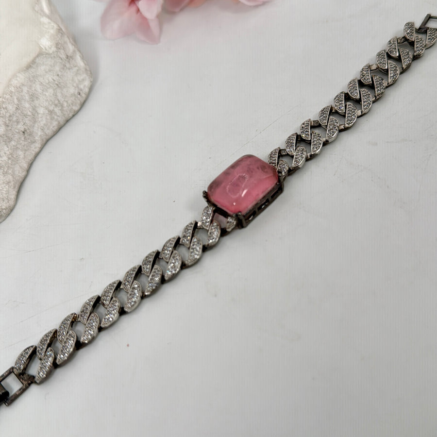 Pink Doublet American Diamonds Cubic Zirconia Victorian Polish Flexible Bracelet a (Small: Length of 5inches) l