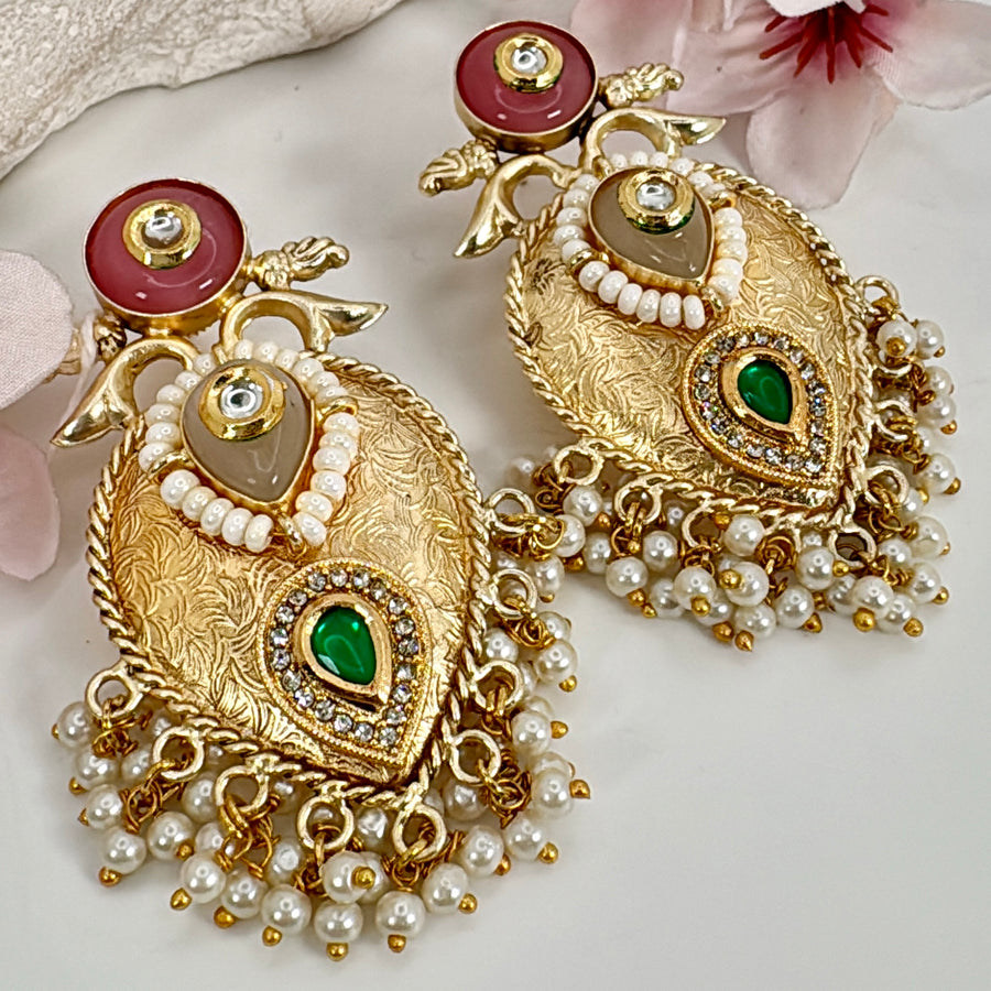 Peach Silver Lookalike Gold Earrings