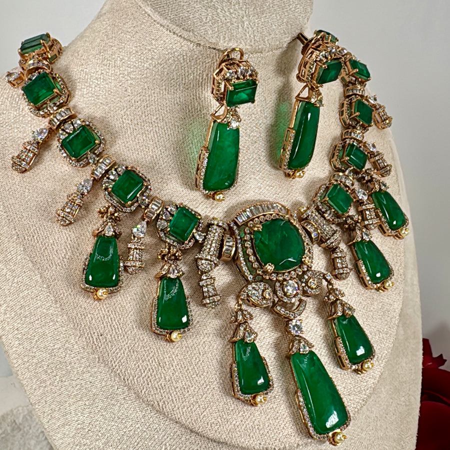 Green Doublet Moissanite Necklace Set