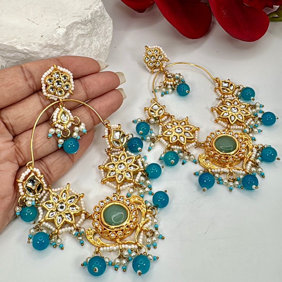 Turquoise Kundan Chand Bali Earrings