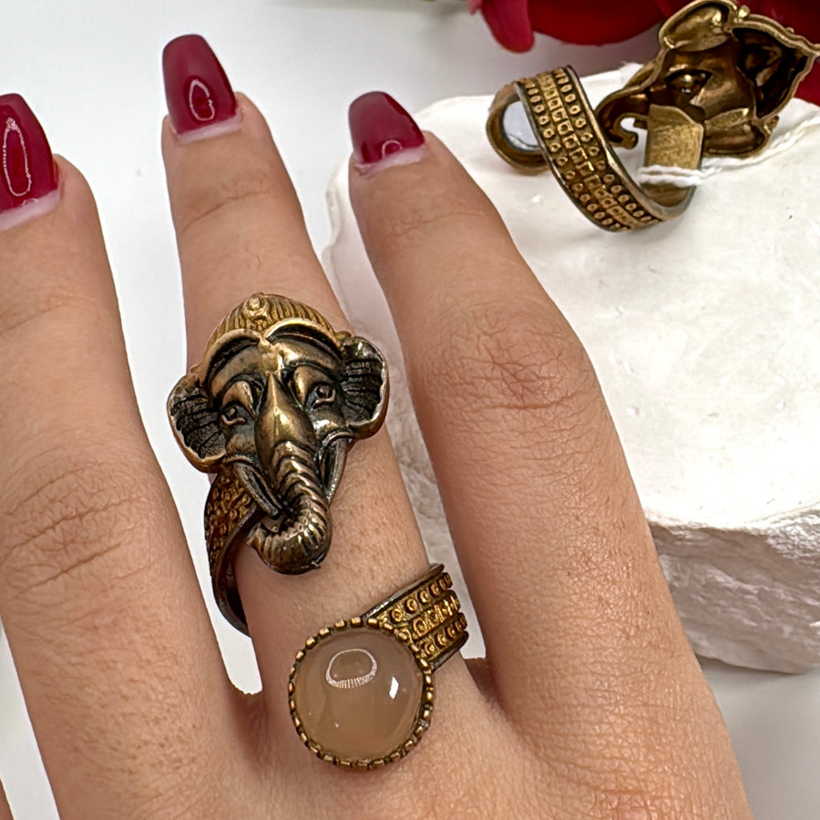 Yellow Doublet Adjustable Ganesha Finger Ring